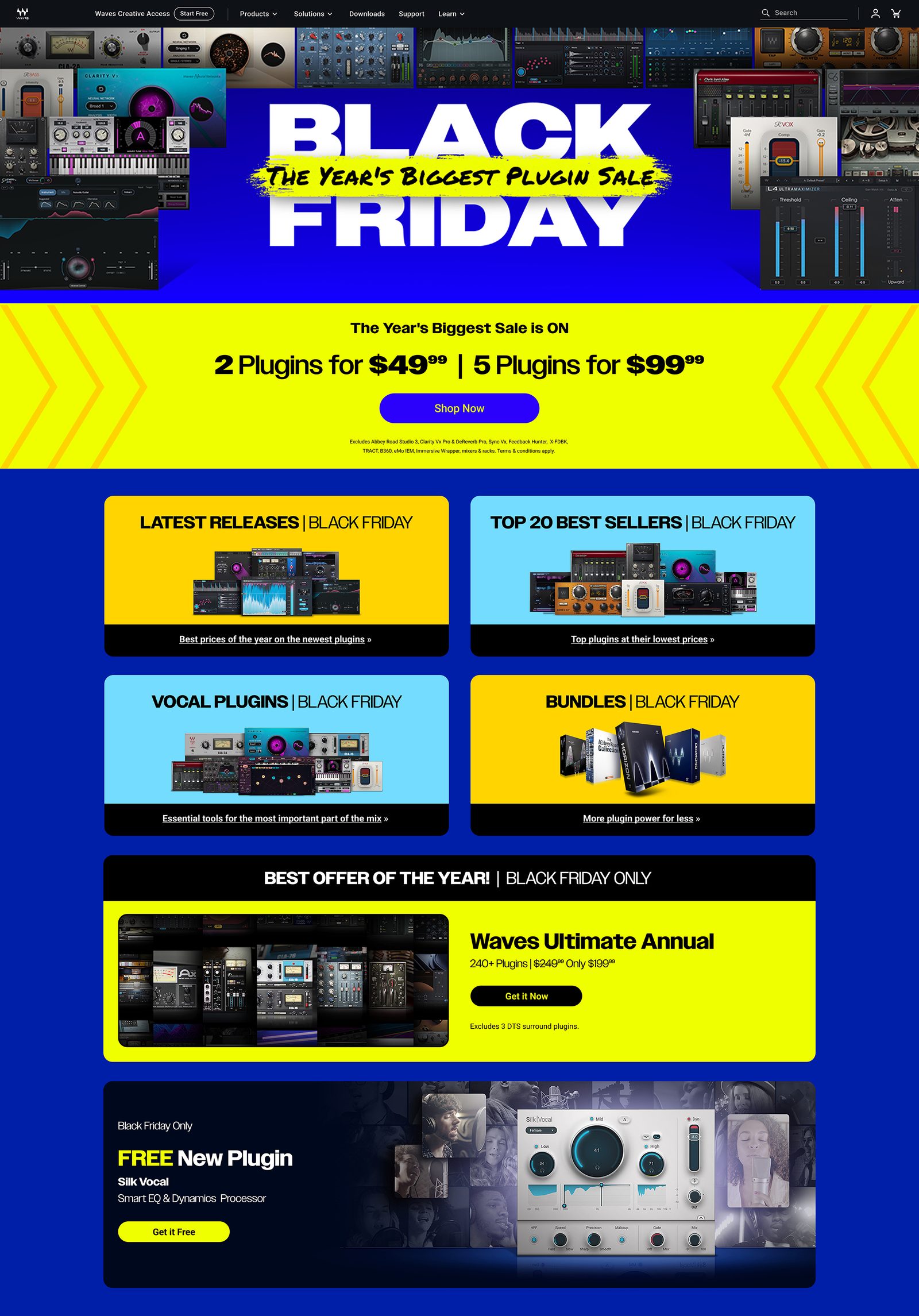 The full Black Friday homepage on desktop, with its six modules numbered