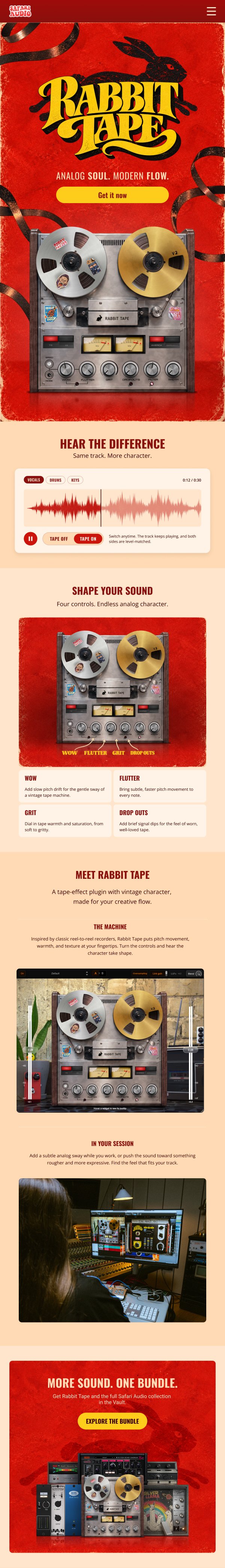 Rabbit Tape landing page on mobile