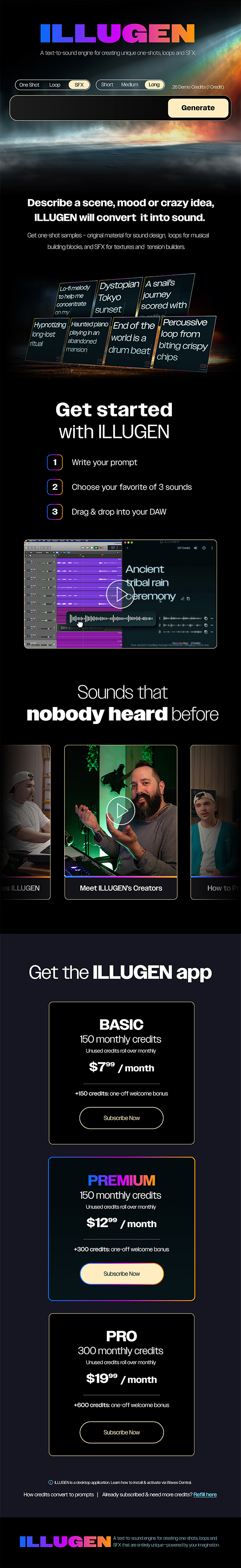 IlluGen main landing page — full mobile page