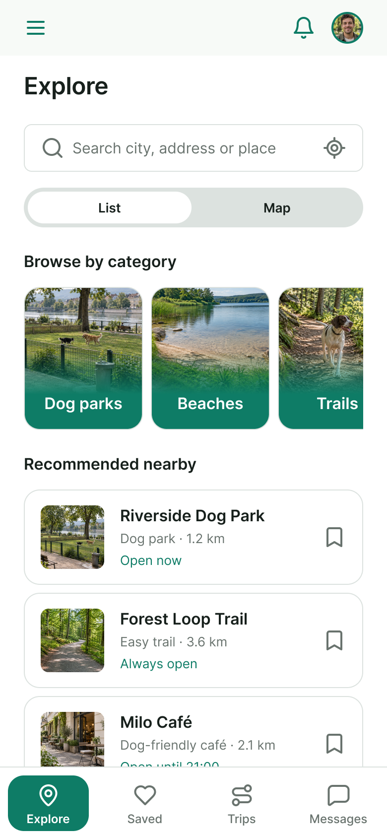 Explore screen
