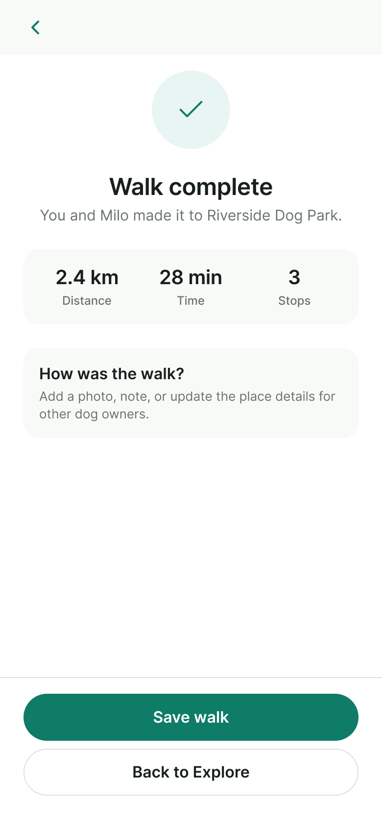 Walk complete screen