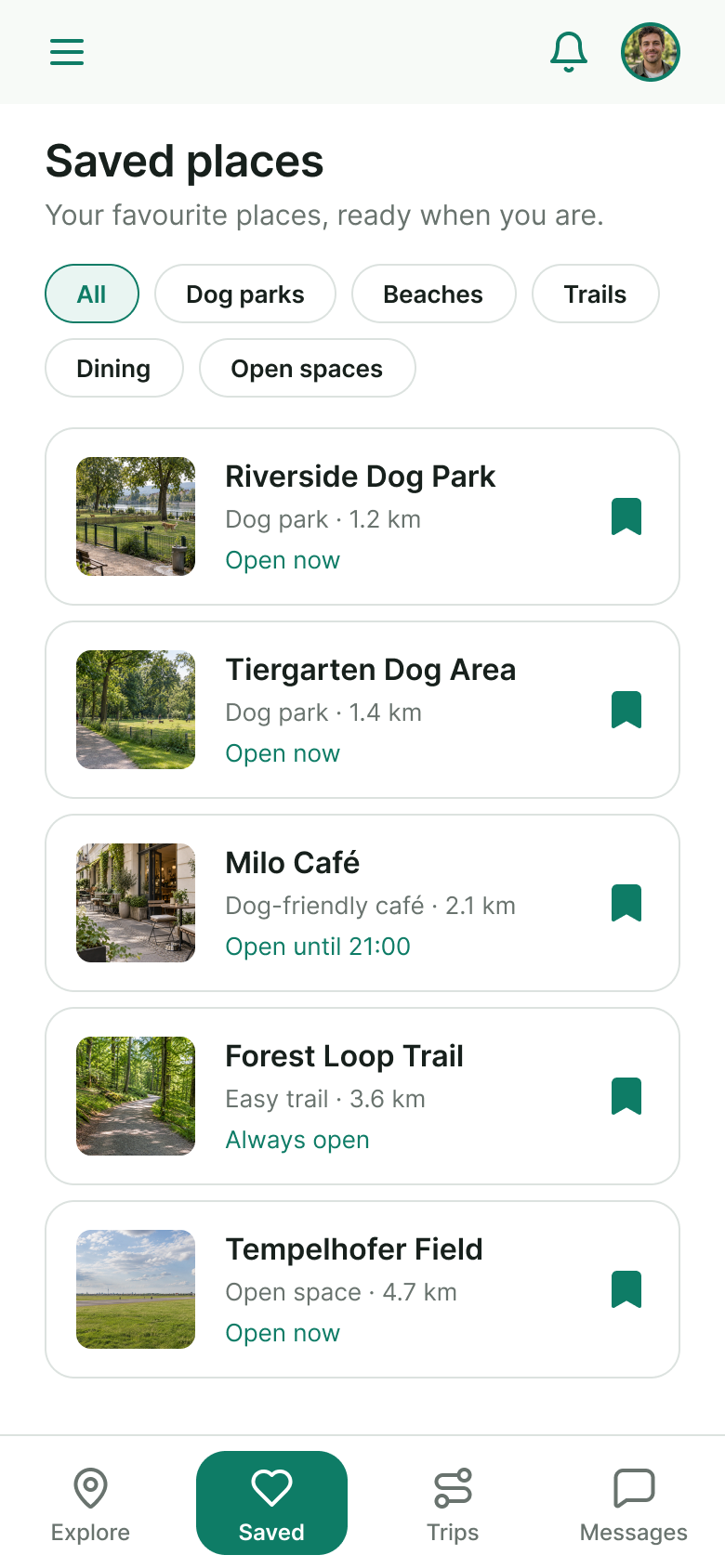 Saved places screen