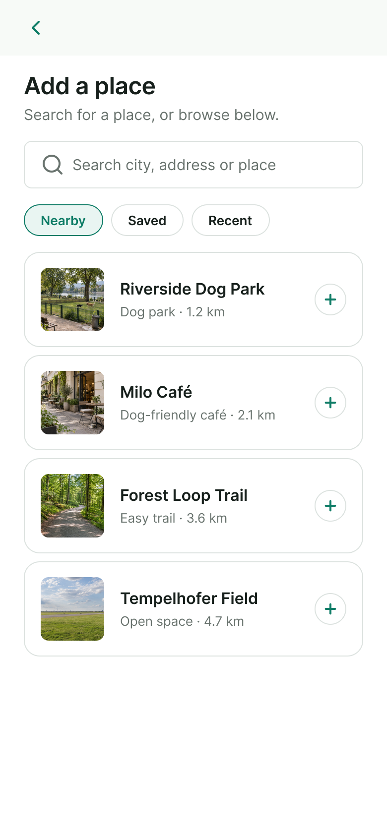 Add place to trip screen