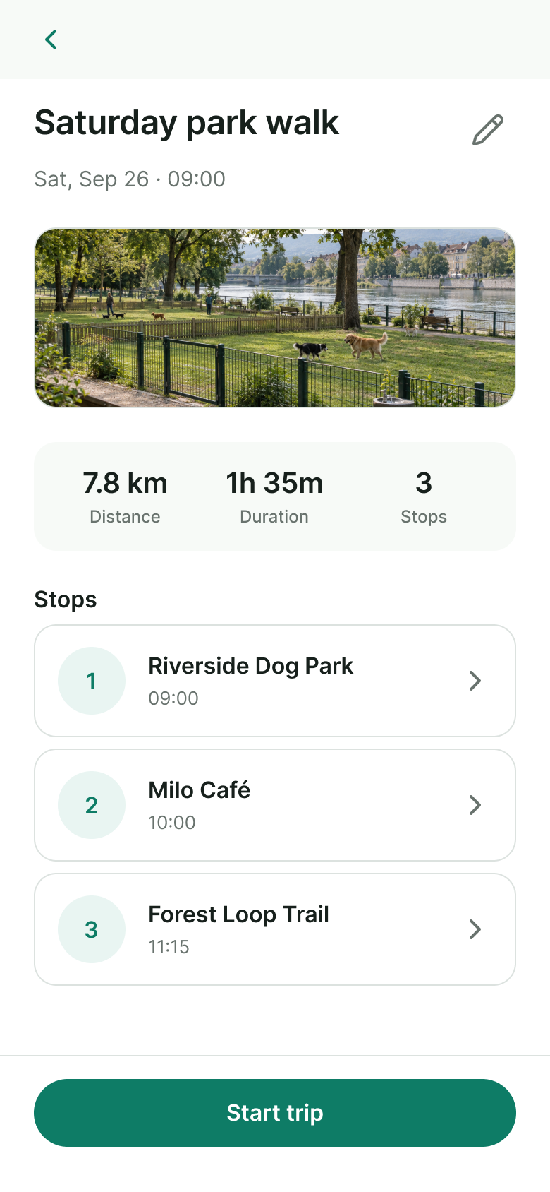 Trip detail screen