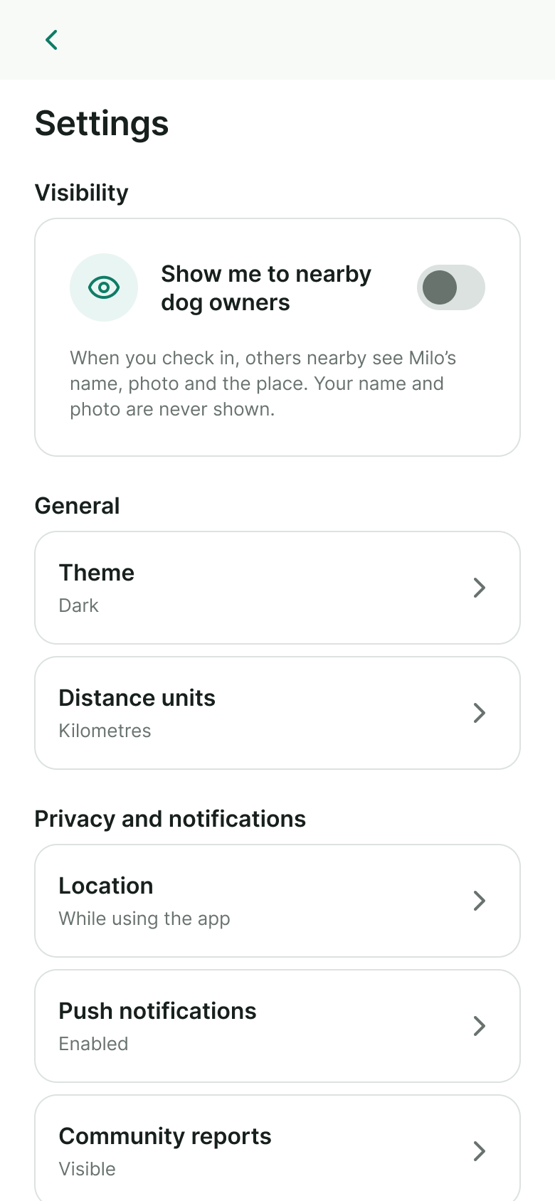 Settings screen