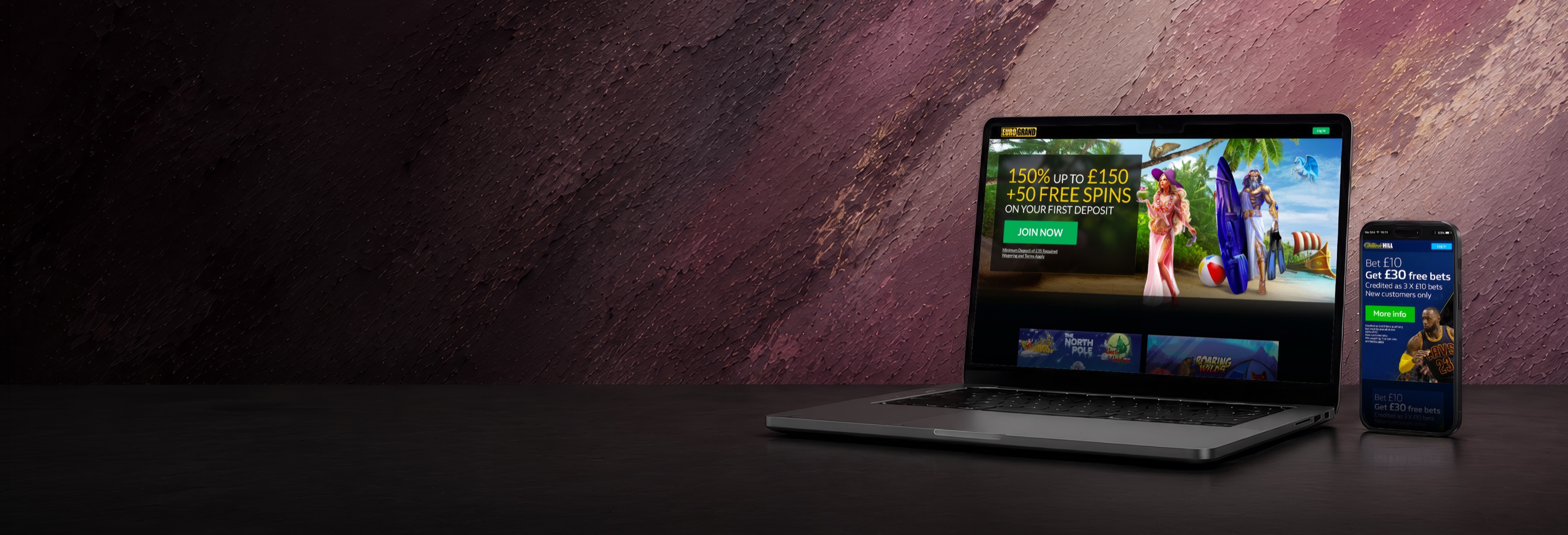 William Hill online gaming — laptop and phone product mockups