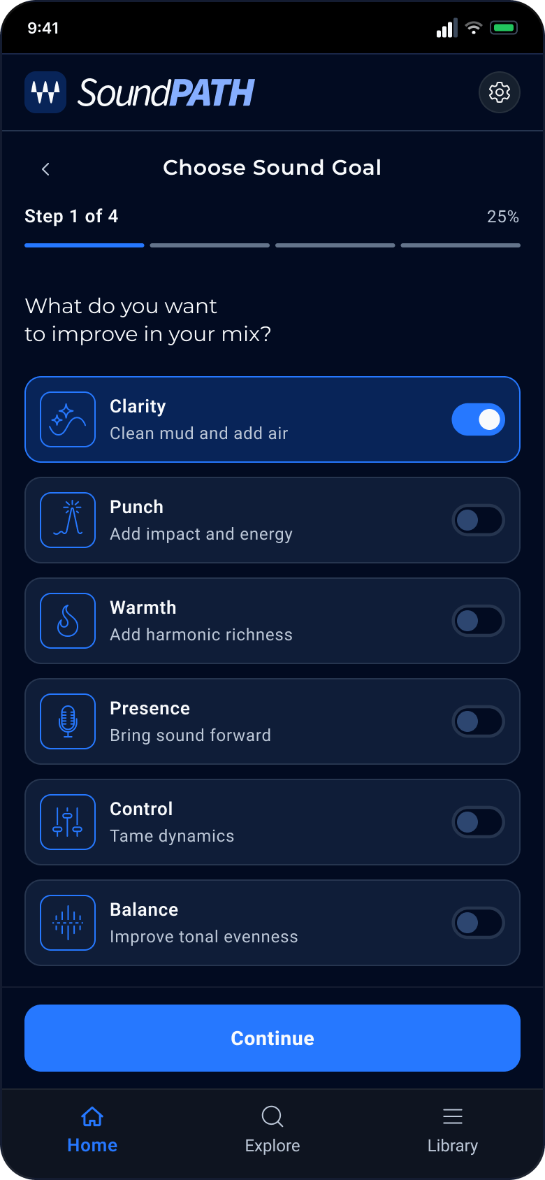 Choose sound goal screen