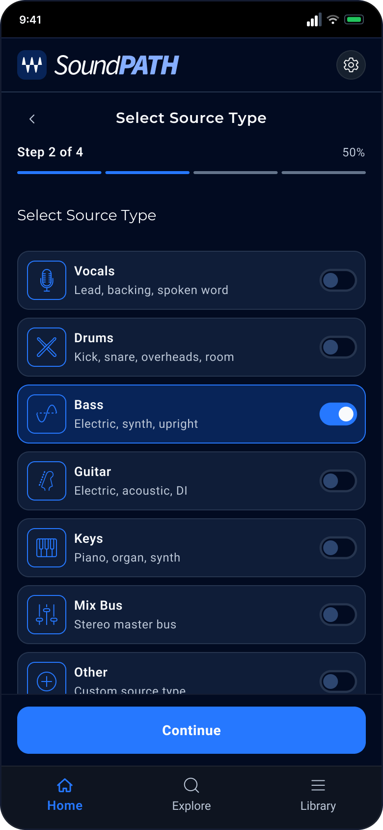 Select source type screen