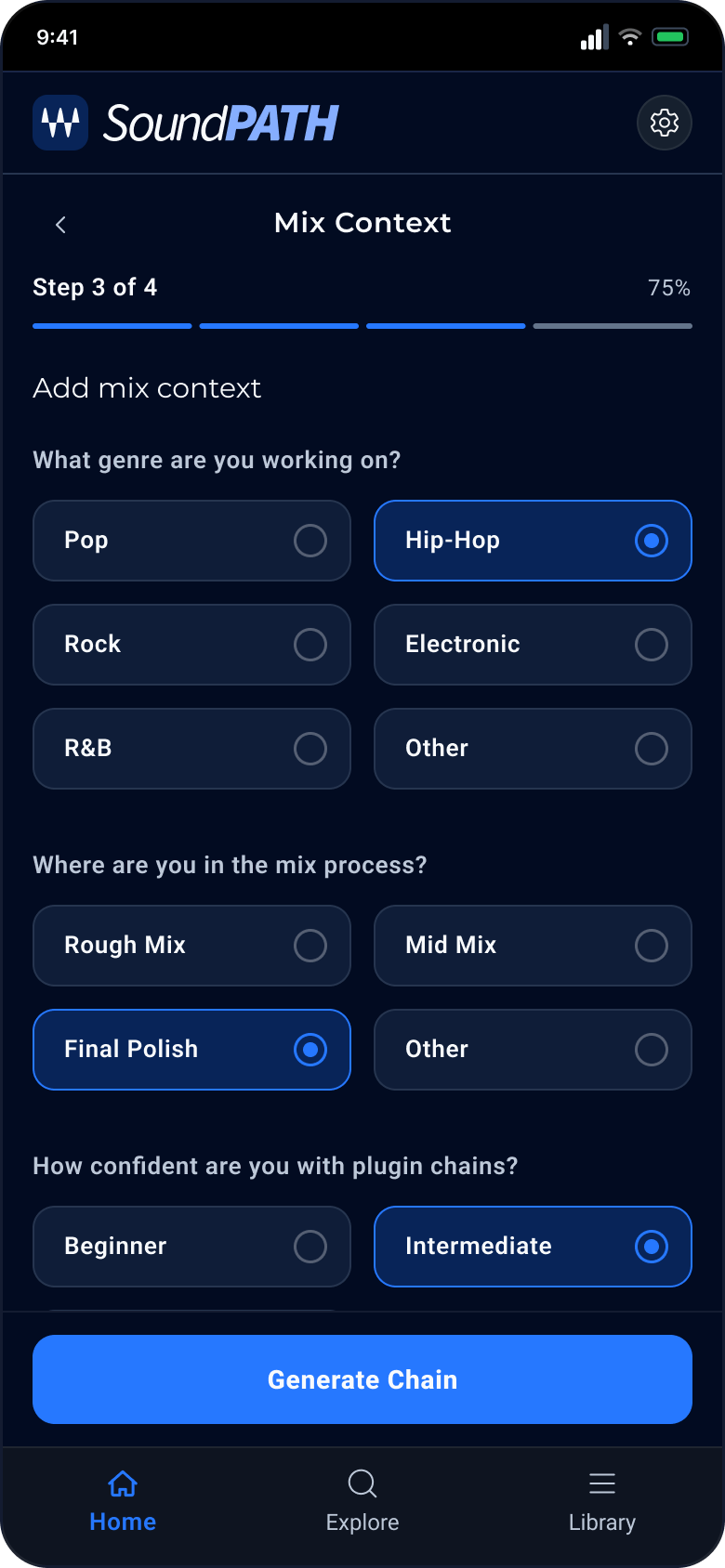 Mix context screen