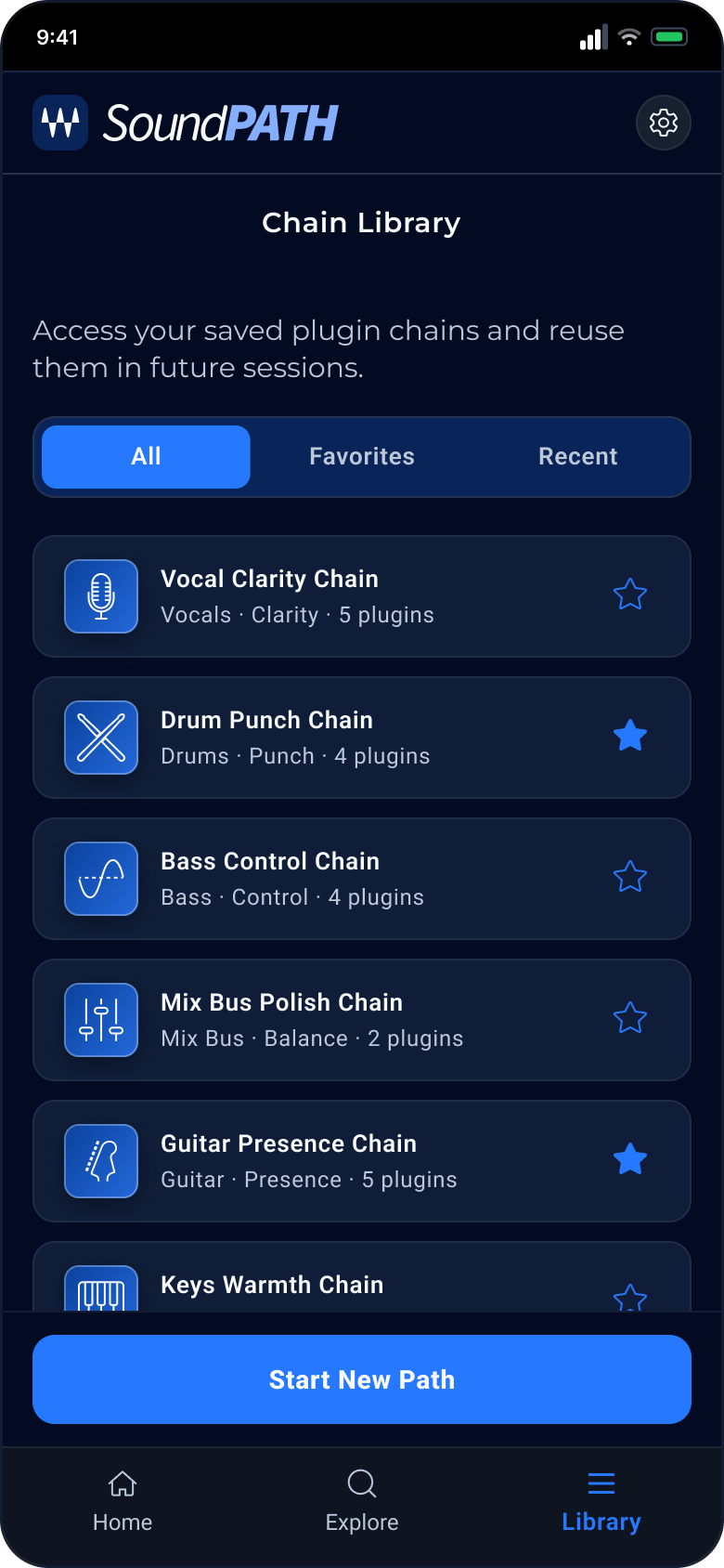 Chain library screen