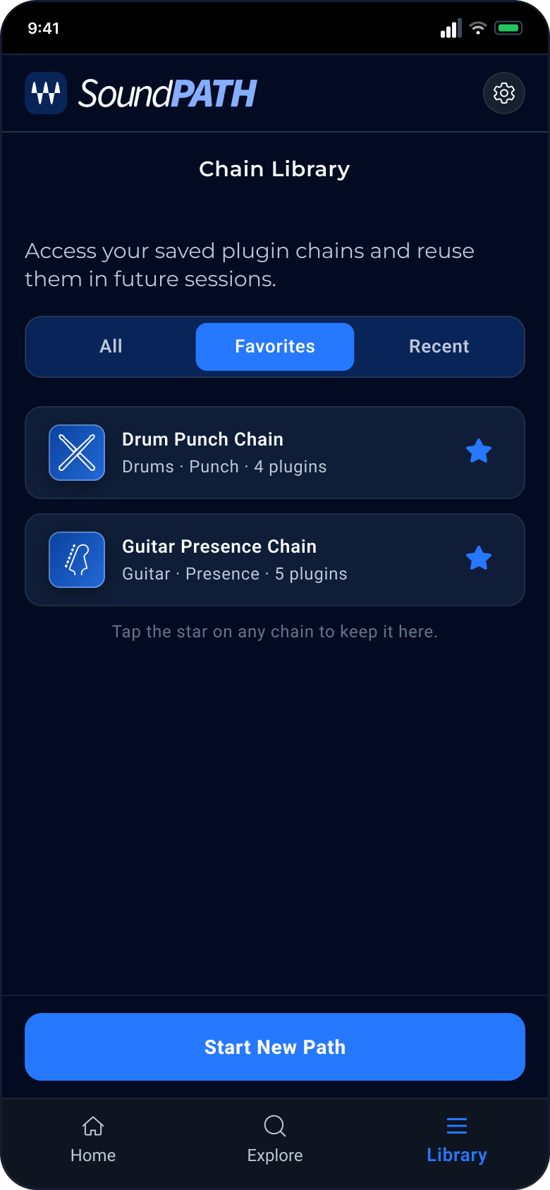 Favorites screen