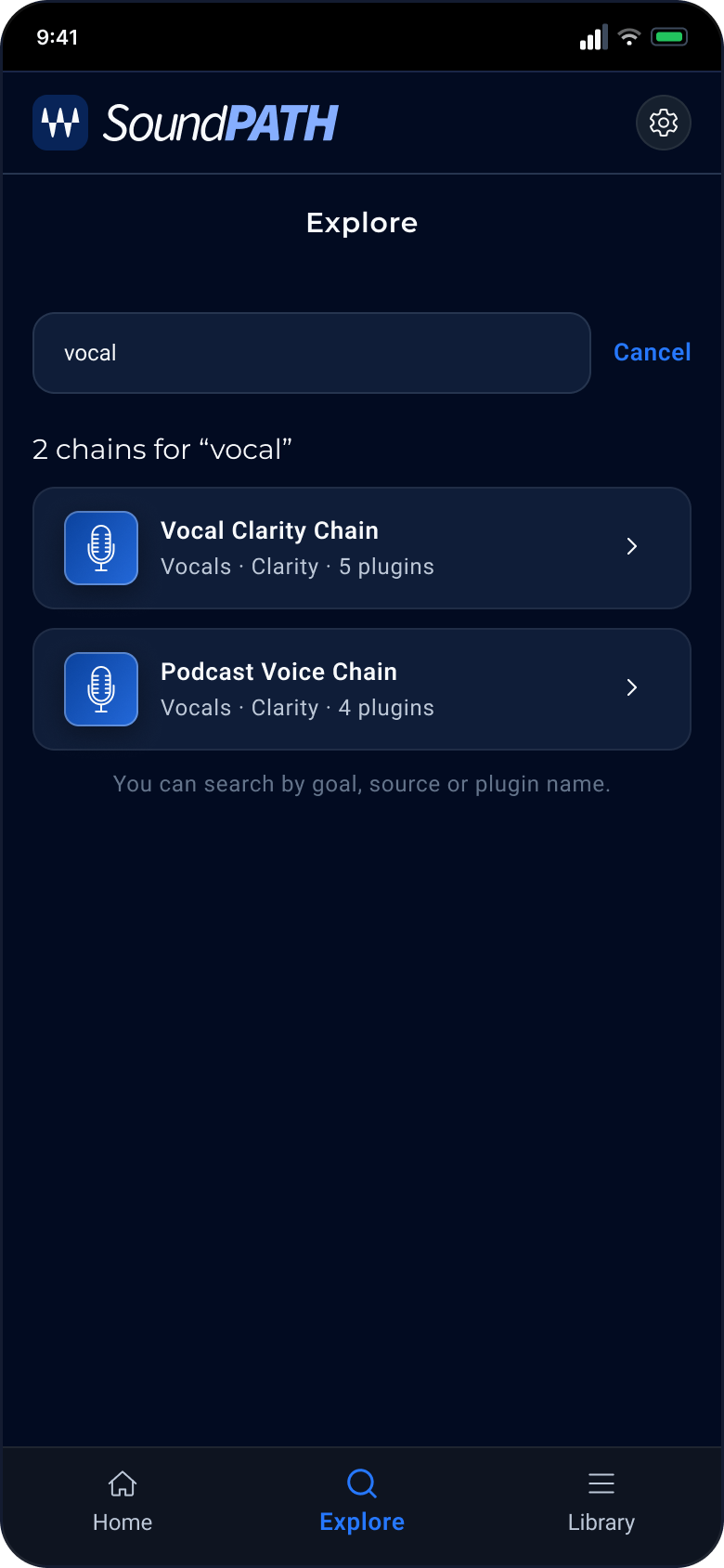 Search results screen