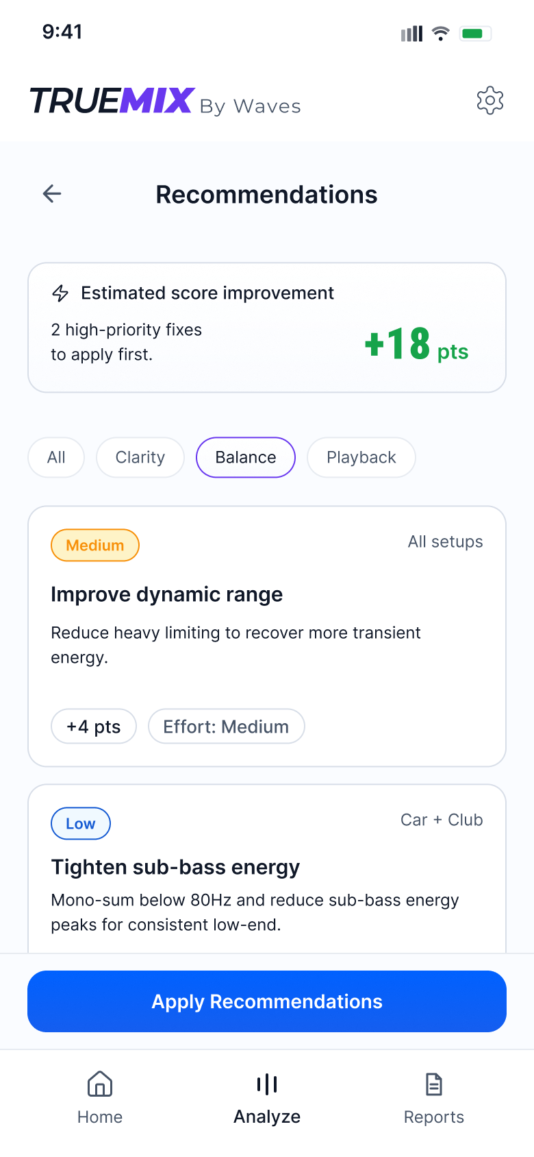 Balance screen