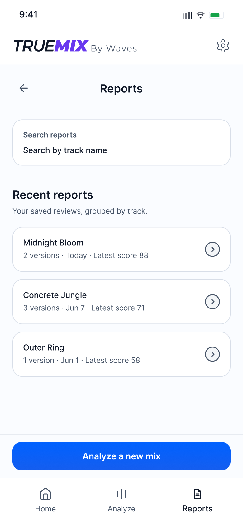 Reports library screen