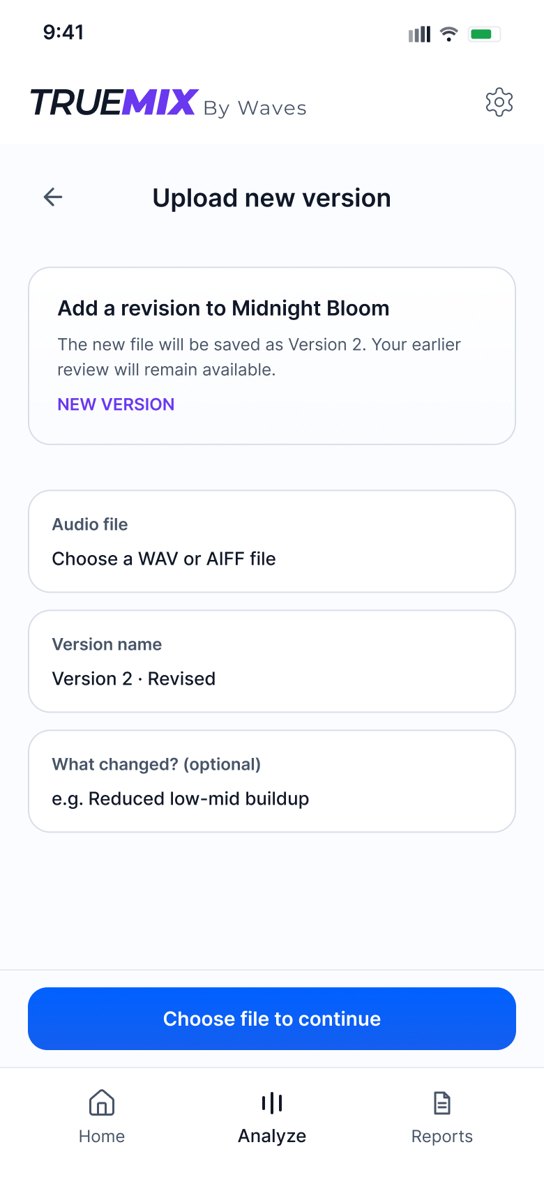Upload new version screen