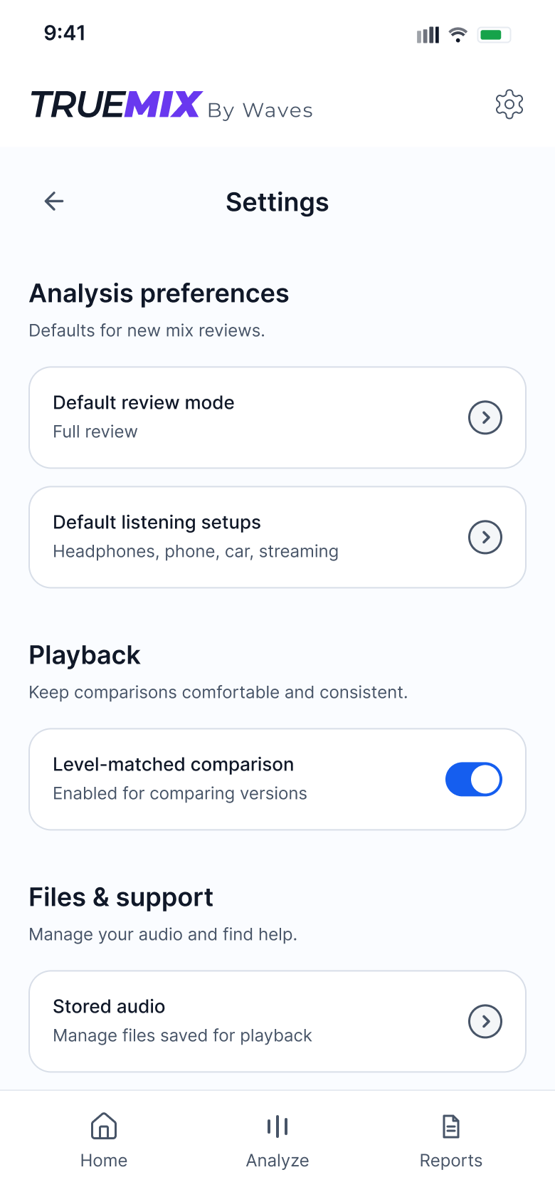 Settings screen